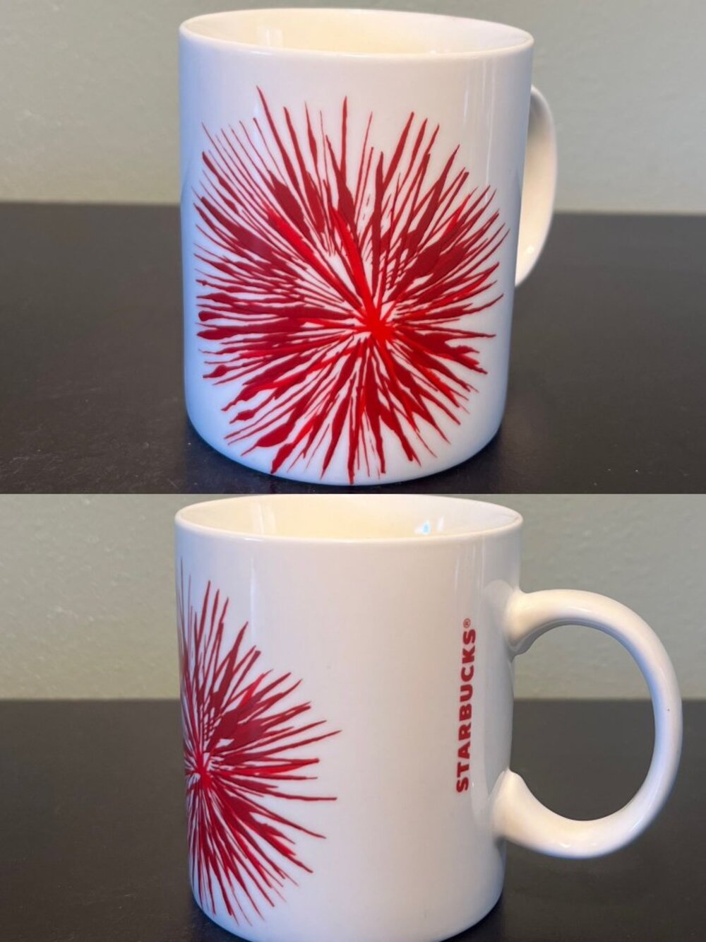 Starbucks 2014 Holiday Red Starburst Coffee Mug 12oz Ceramic July 4th Fireworks